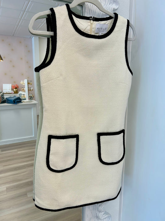 Contrast Boucle Mini Dress in Crean