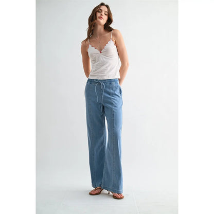 High Rise Wide Leg Denim Joggers