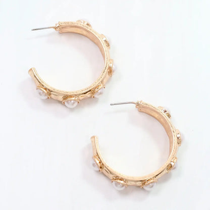 Worn Gold Pearl Hoop