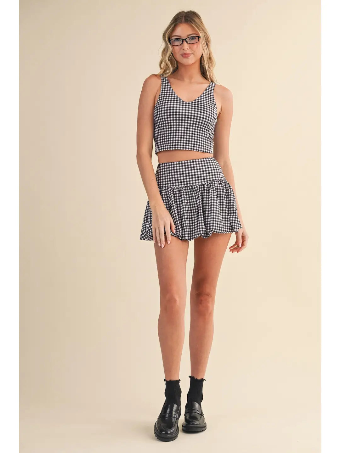Black Gingham Aligned Cropped Top