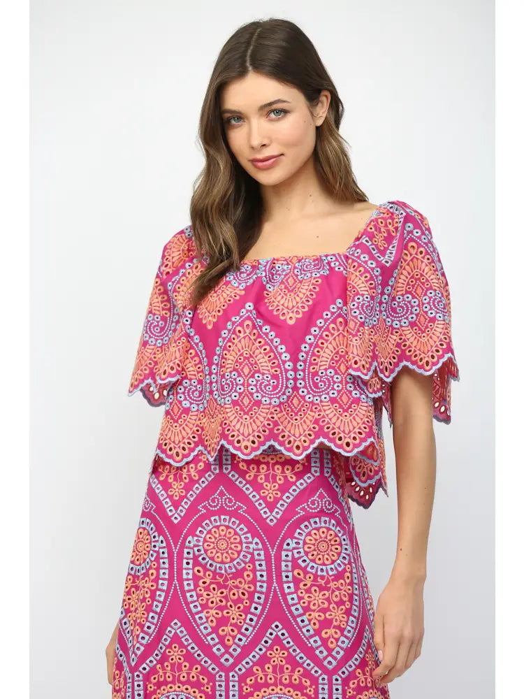 Square Neck Embroidered Top