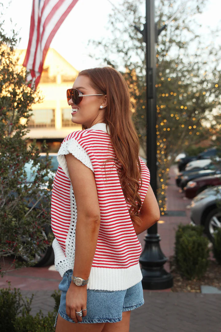 Stripe Vneck Sleeveless Sweater