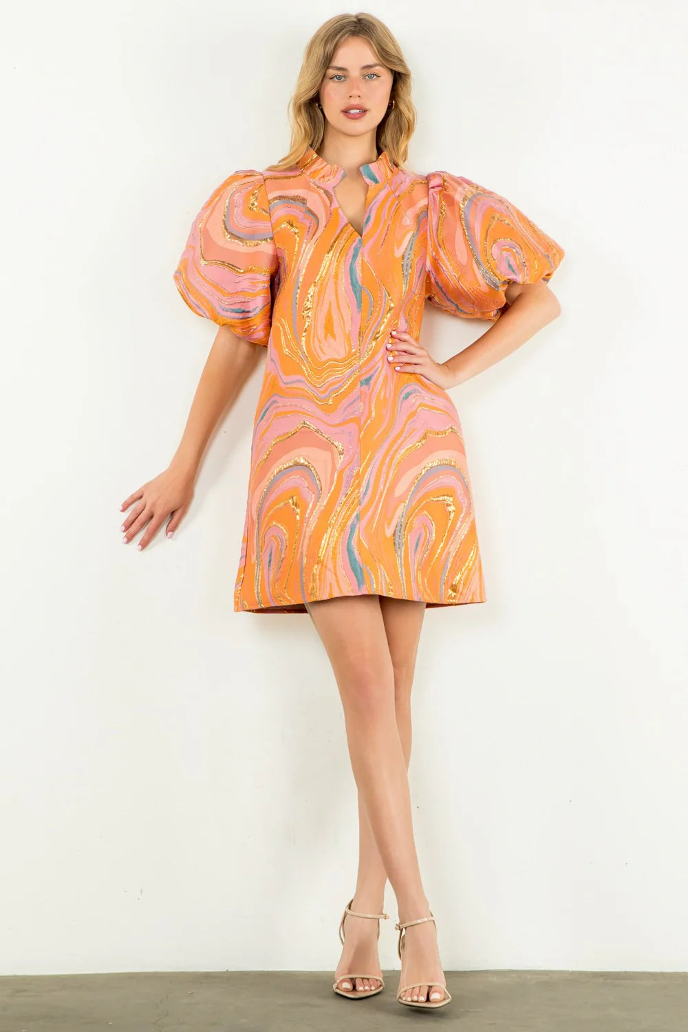 Puff Sleeve Textured Dress