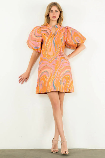 Puff Sleeve Textured Dress