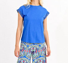 Load image into Gallery viewer, Round Tee With Lace Trim in Blue
