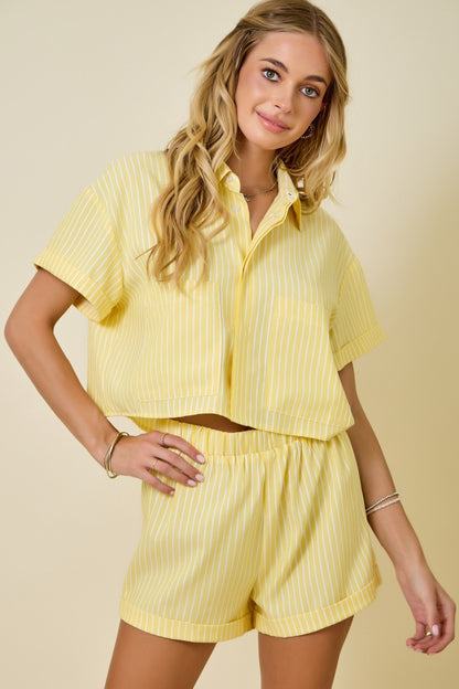 Striped High Waisted Cuff Shorts