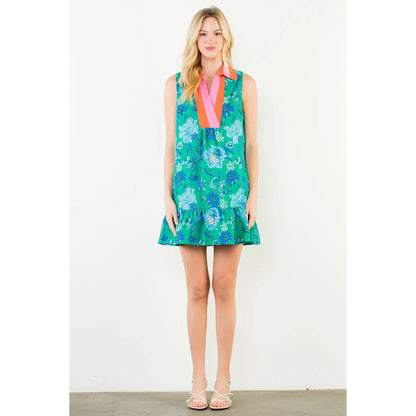 Emerald Bloom Ruffle Shift Dress