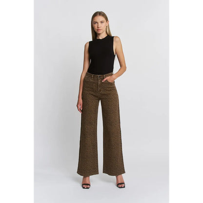 Super High Wide Leg Leopard Jeans in Brown Derby