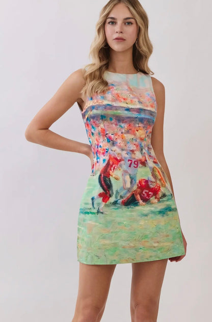 Faye Football Print Open Back Mini Dress