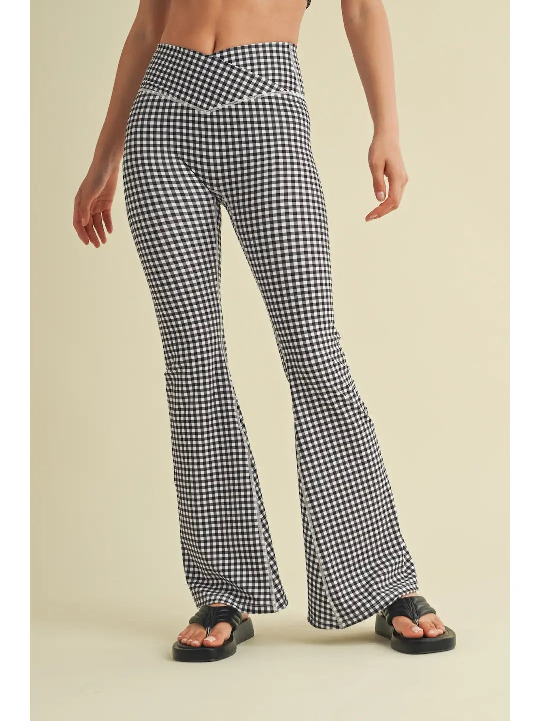 Black Gingham Crossover Flare Legging