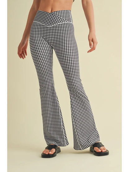 Black Gingham Crossover Flare Legging