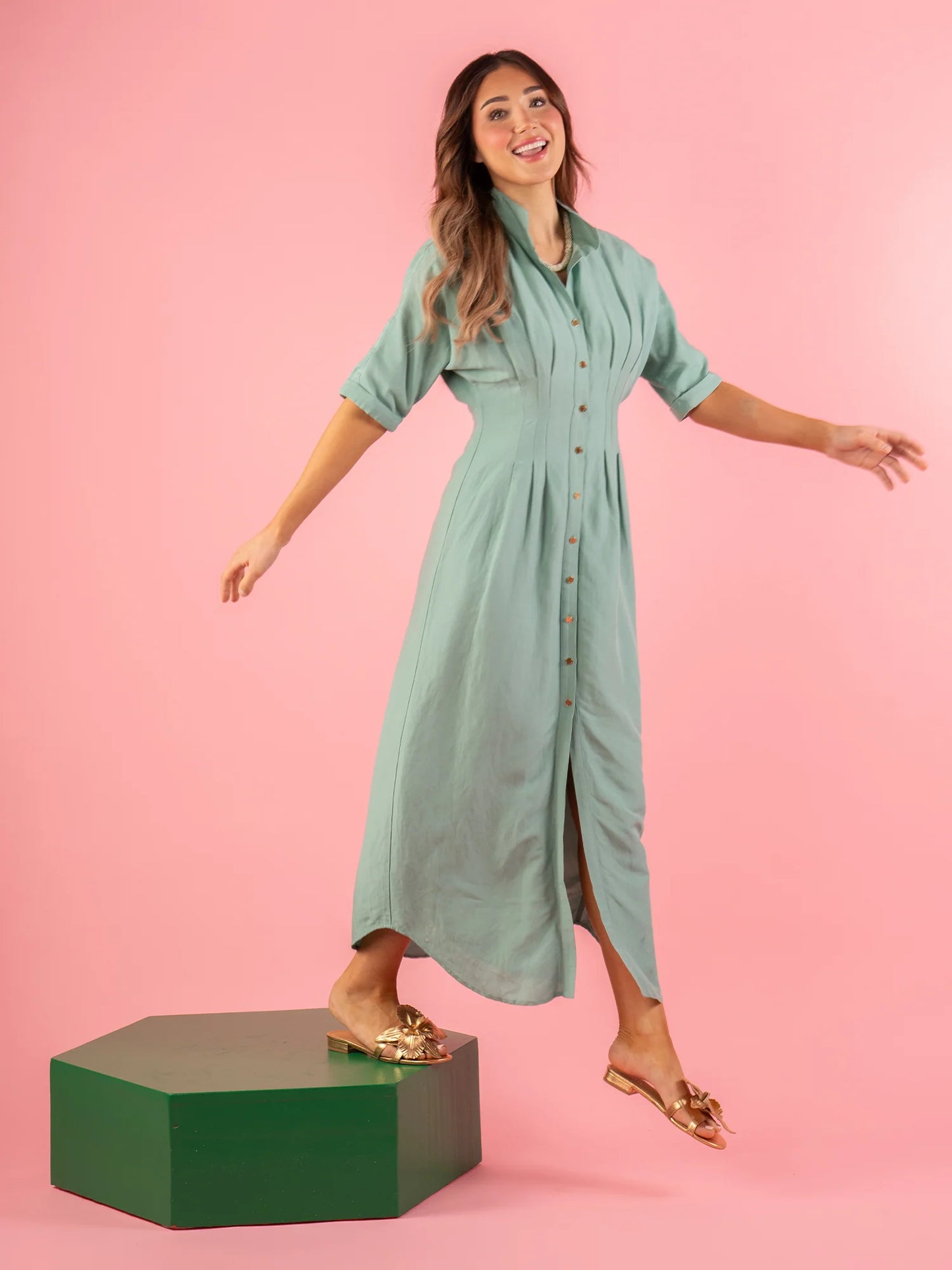 Georgia Dress in Wasabi Linen