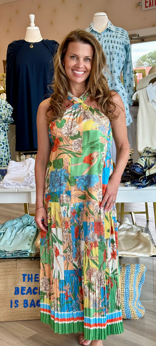 Border Print Floral Block Dress