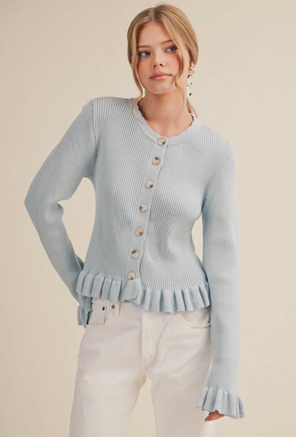 Button Up Cardigan Sweater in Blue