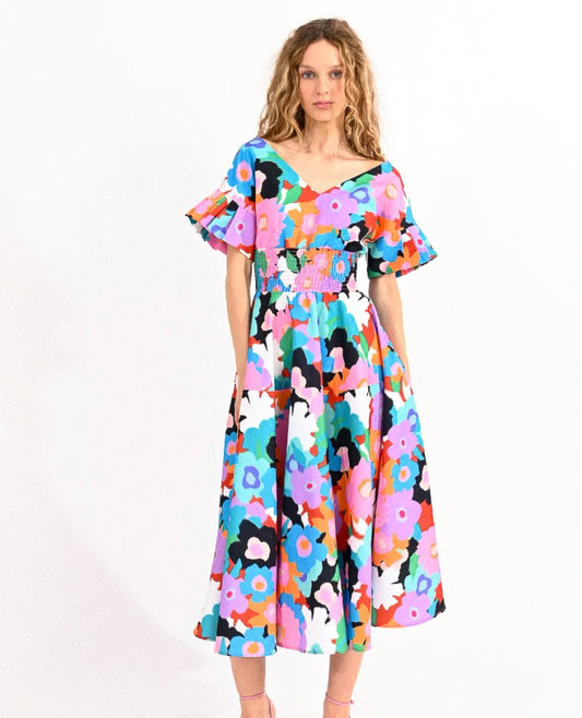 Floral V Neck Dress
