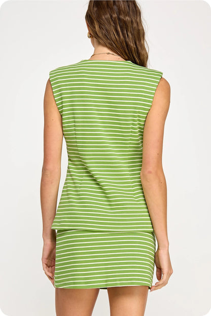 Green/Cream Striped Knit Mini Skirt