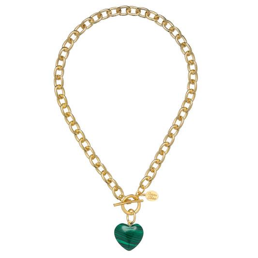 Stone Heart Necklace in Malachite