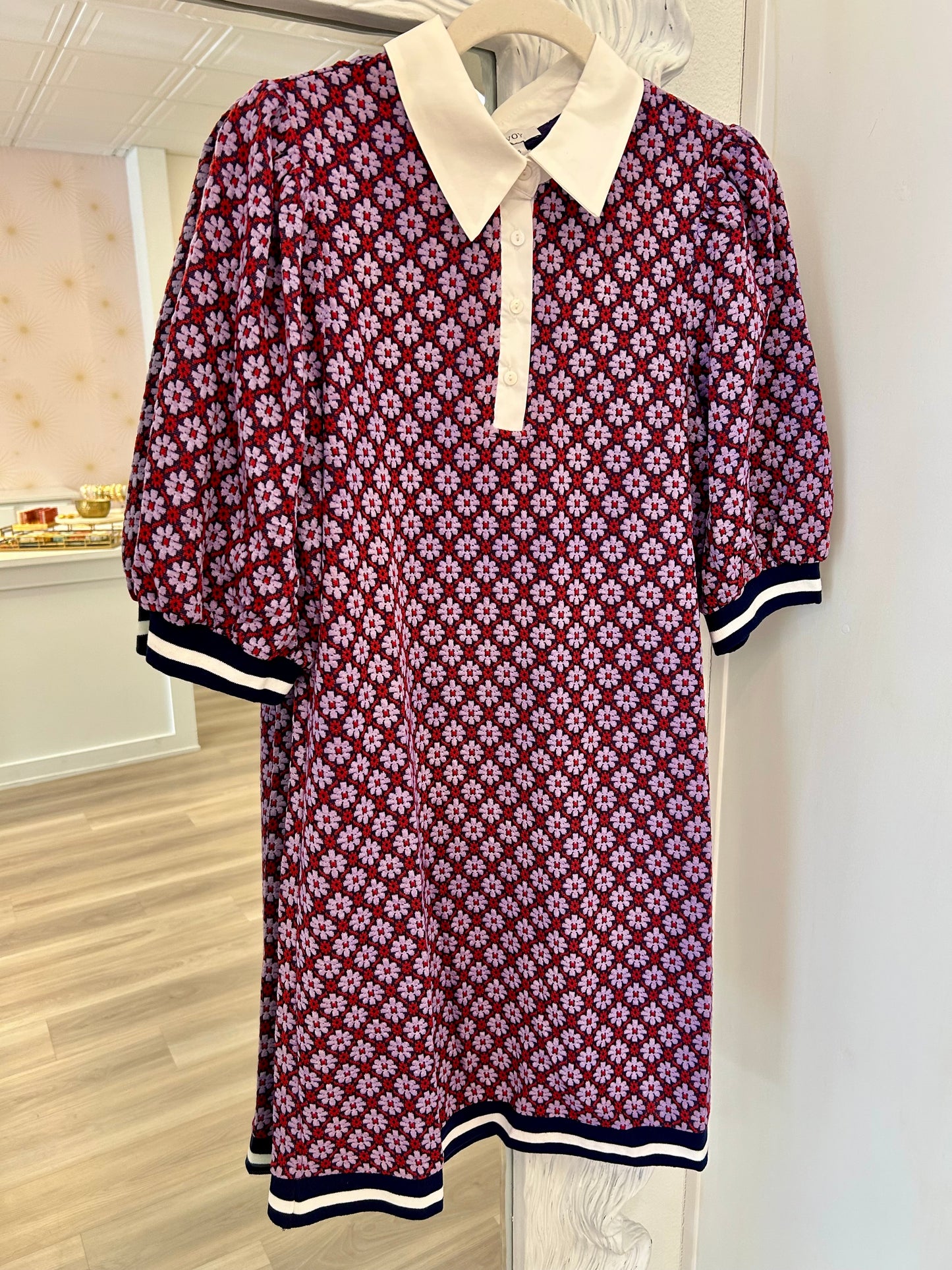 Poplin Contrast Collar Floral Knit Dress