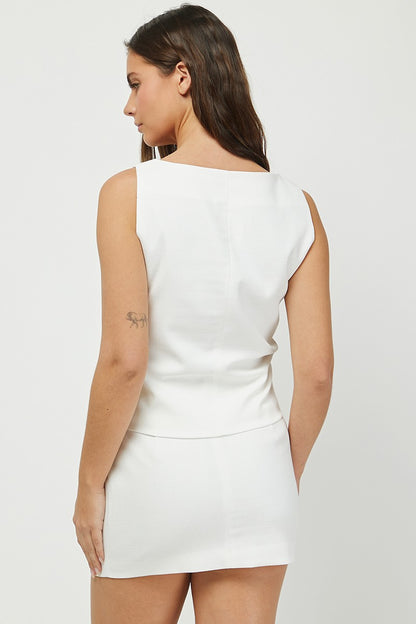 Button Up Square Neck Vest