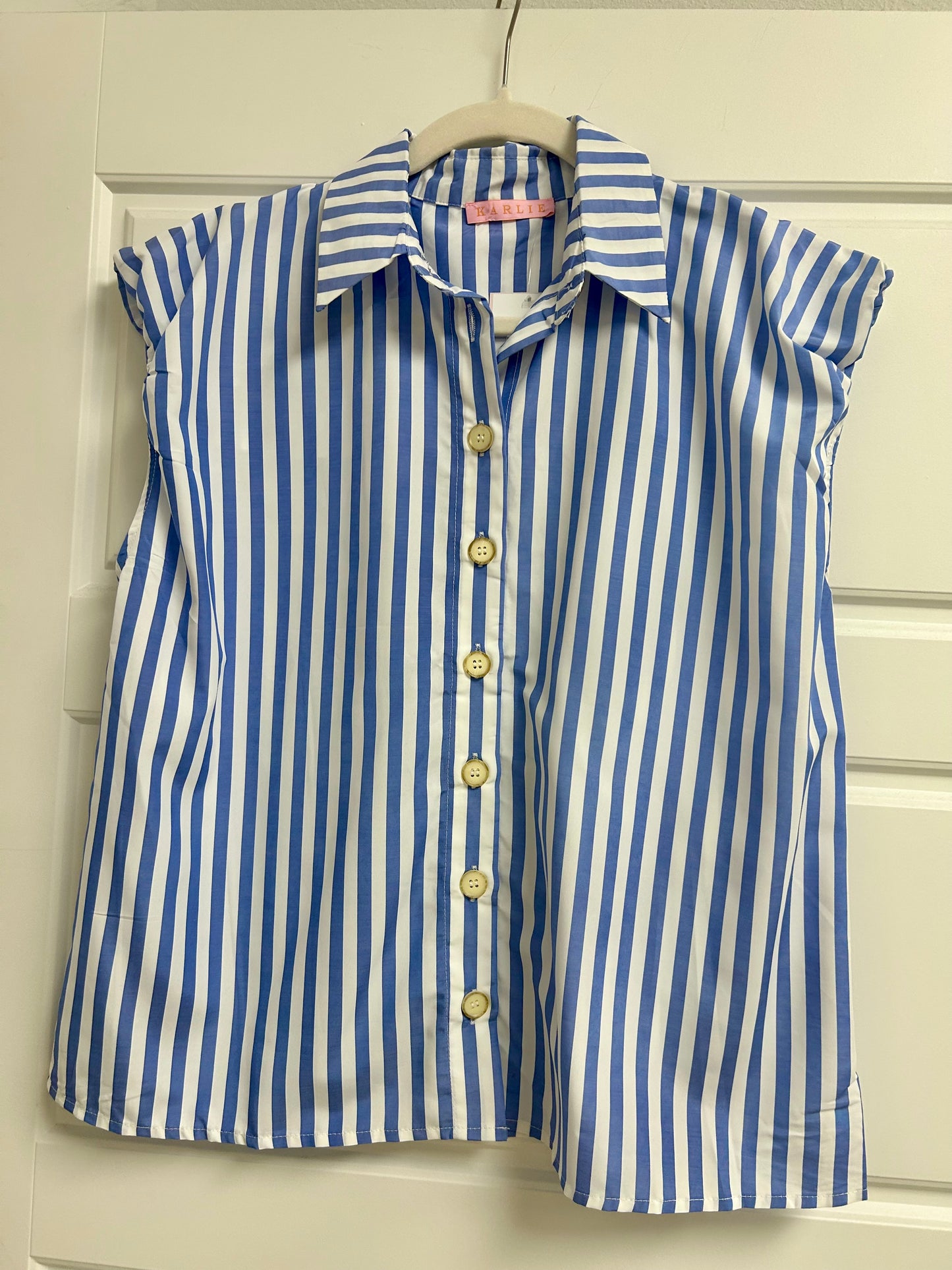 Carley Coastal Stripe Bubble Button Up Top