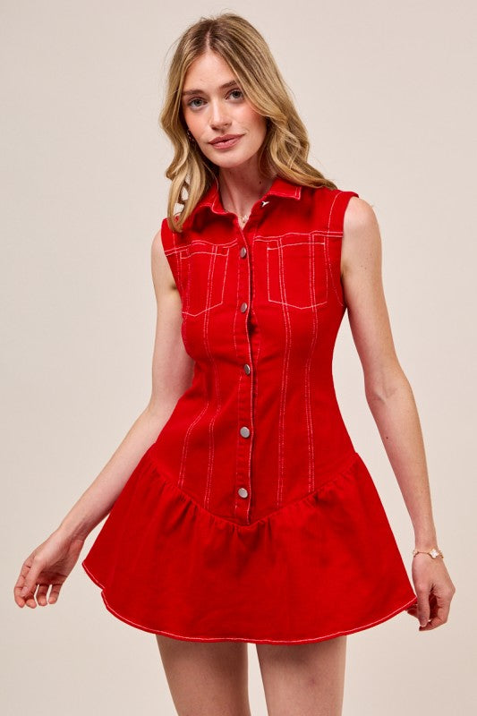 Game Day Mini Dress w/Shorts Lining in Red