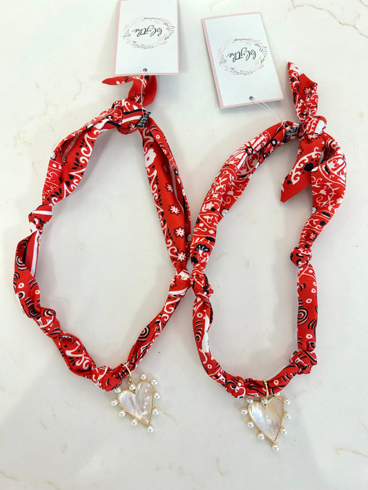Knotted Red Bandana Scarf Necklace W/Charm