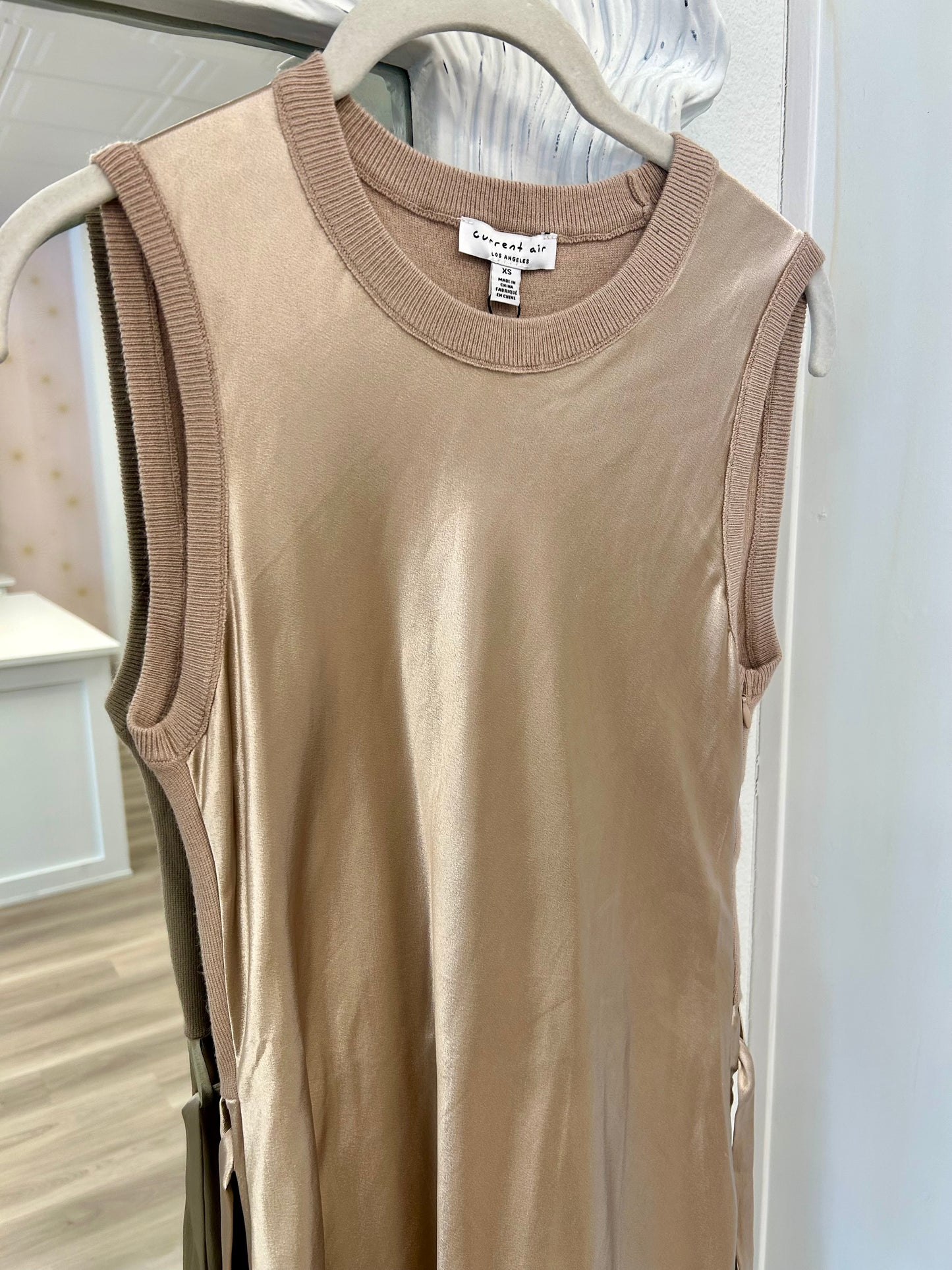 Final Sale-Sleeveless Satin Champagne Maxi Dress
