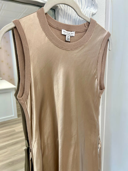 Final Sale-Sleeveless Satin Champagne Maxi Dress