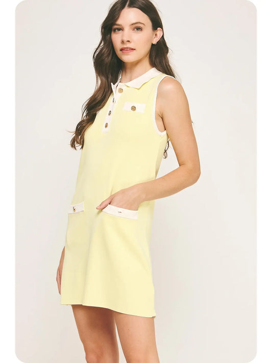 Collared Color Block Polo Dress in Lemon