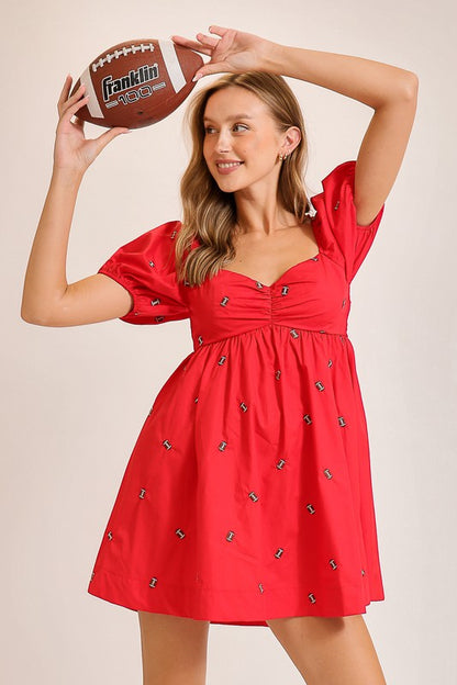 Puff Sleeve Football Dress in Red