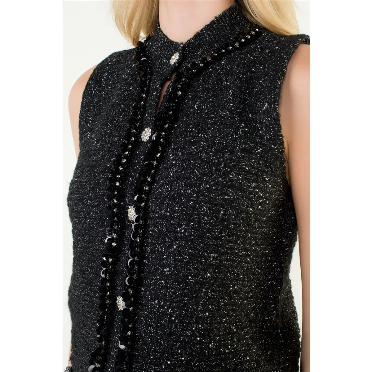 Fringed Sequin Knit Vest