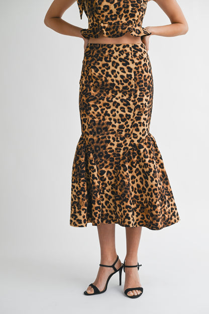 FINAL SALE Leopard Printed Top and Skirt Set