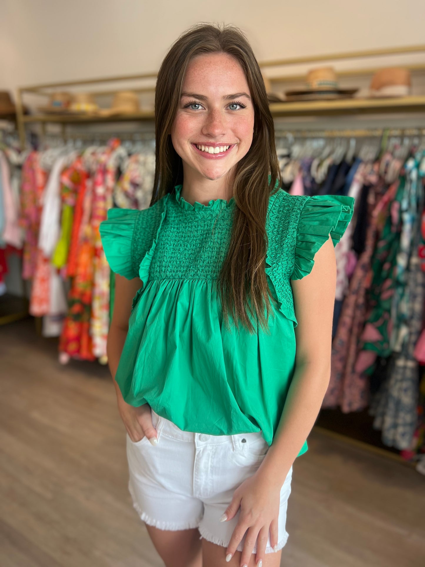 Flutter Sleeve Top in Green