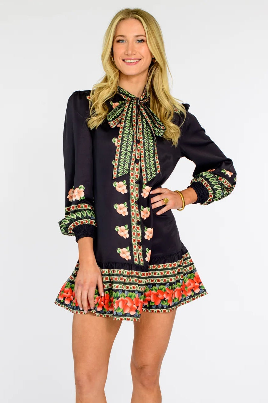 Brit Bow Dress in Garland Stripe