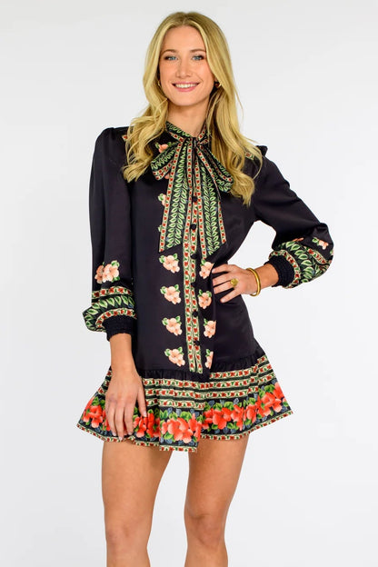 Brit Bow Dress in Garland Stripe