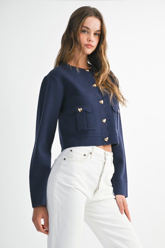 Knit Jacket w/Scallop Edge in Navy