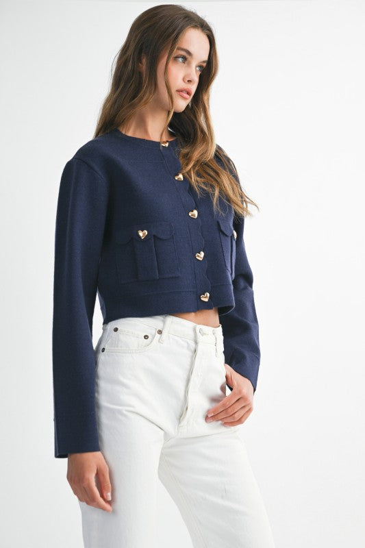Knit Jacket w/Scallop Edge in Navy