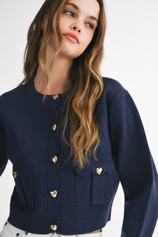 Knit Jacket w/Scallop Edge in Navy