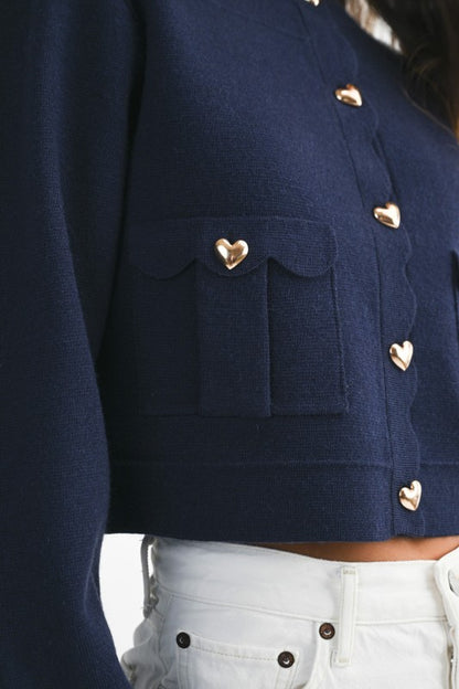 Knit Jacket w/Scallop Edge in Navy