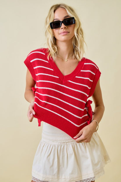 Side Tie Sweater Vest in Red