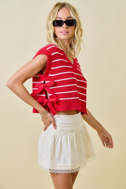 Side Tie Sweater Vest in Red