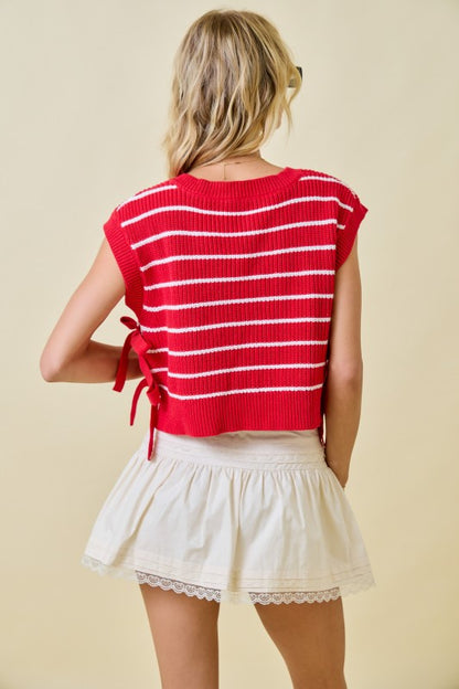 Side Tie Sweater Vest in Red