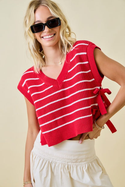 Side Tie Sweater Vest in Red