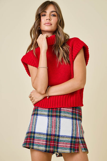 Red Sleeveless Cropped Turtle Neck