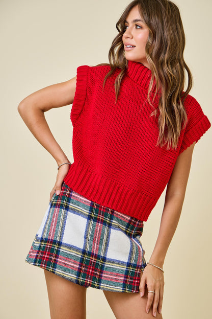 Red Sleeveless Cropped Turtle Neck