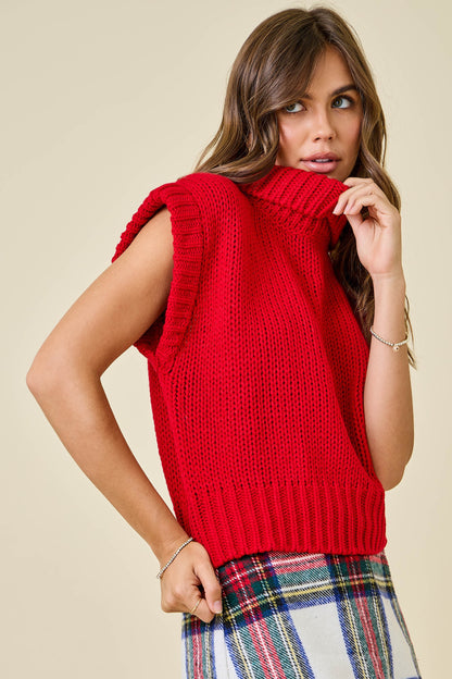 Red Sleeveless Cropped Turtle Neck