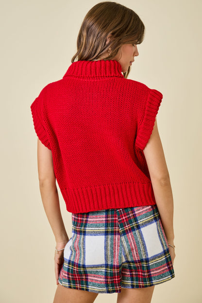 Red Sleeveless Cropped Turtle Neck