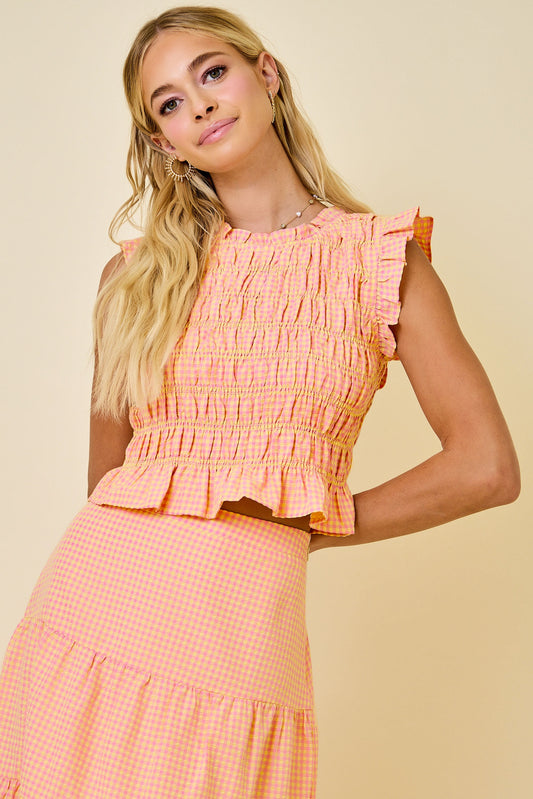 Gingham Smocked Crop Top