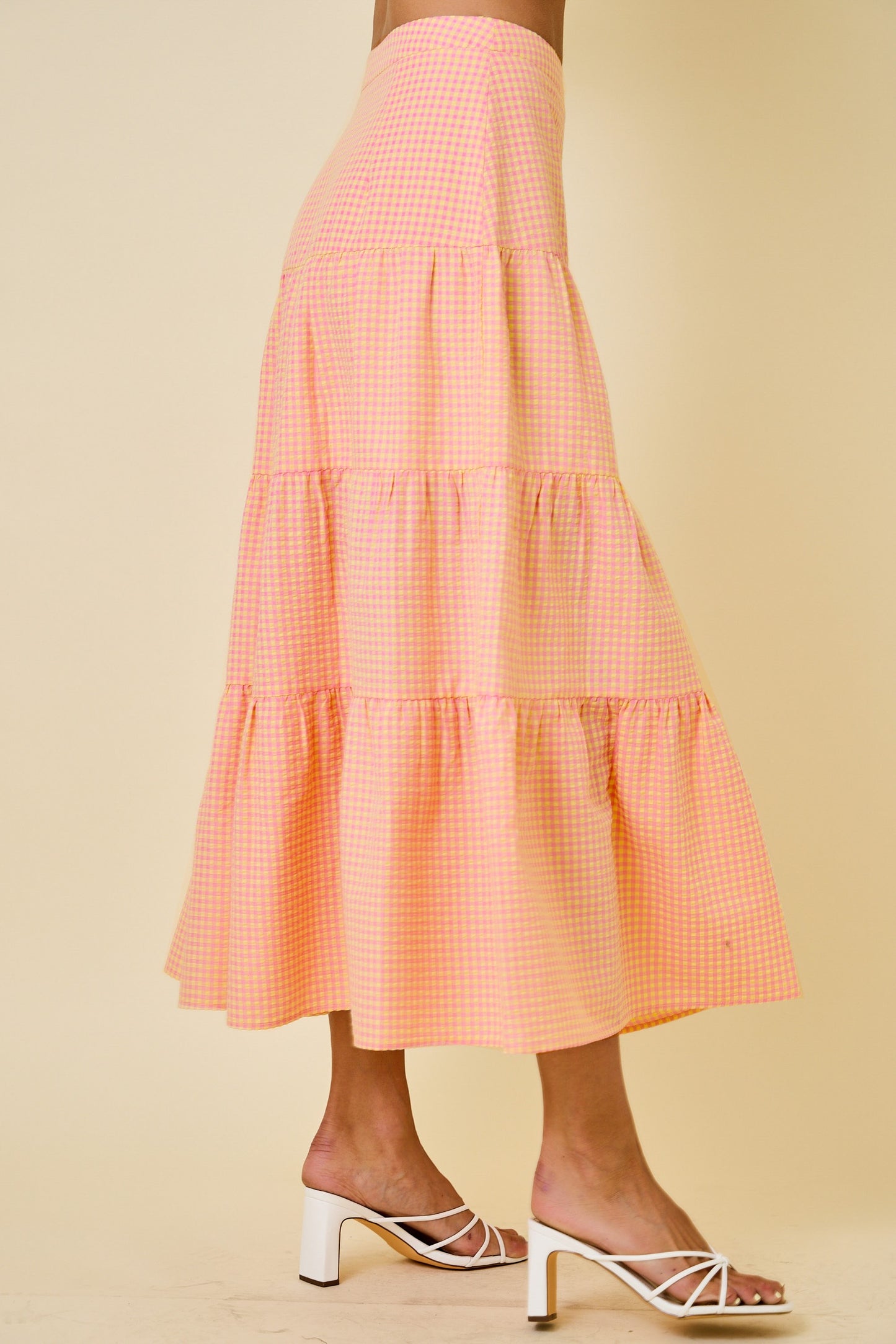 Gingham Tiered Midi Maxi Skirt