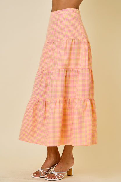 Gingham Tiered Midi Maxi Skirt
